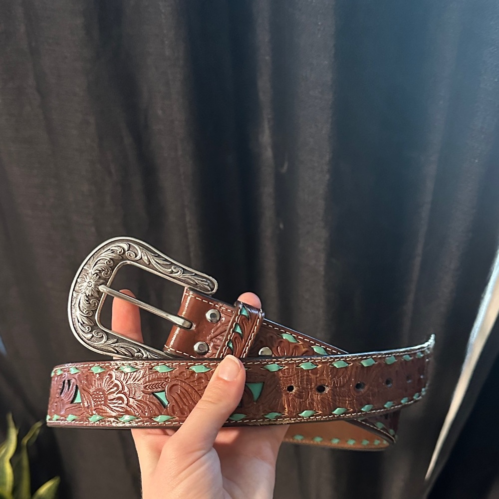 Brown Leather Belt with Silver Buckle